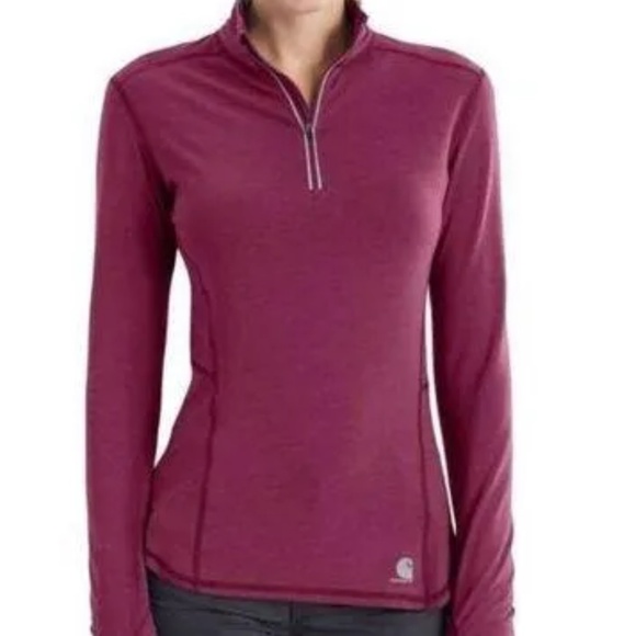 Carhartt Force Delmont Fast Dry Quarter-Zip Shirt Pullover Small Berry 100137 - Picture 1 of 9